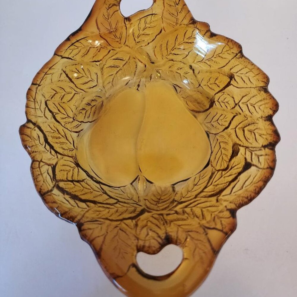 Vintage Amber Sweet Pear Tiara Indiana Depression Glass Dish 1960s